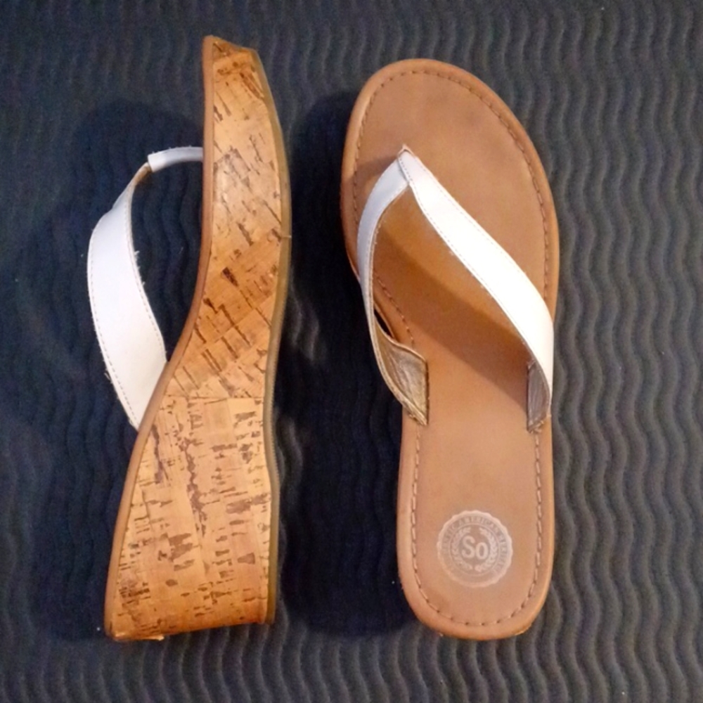 9.5 White Cork Tan Wedges